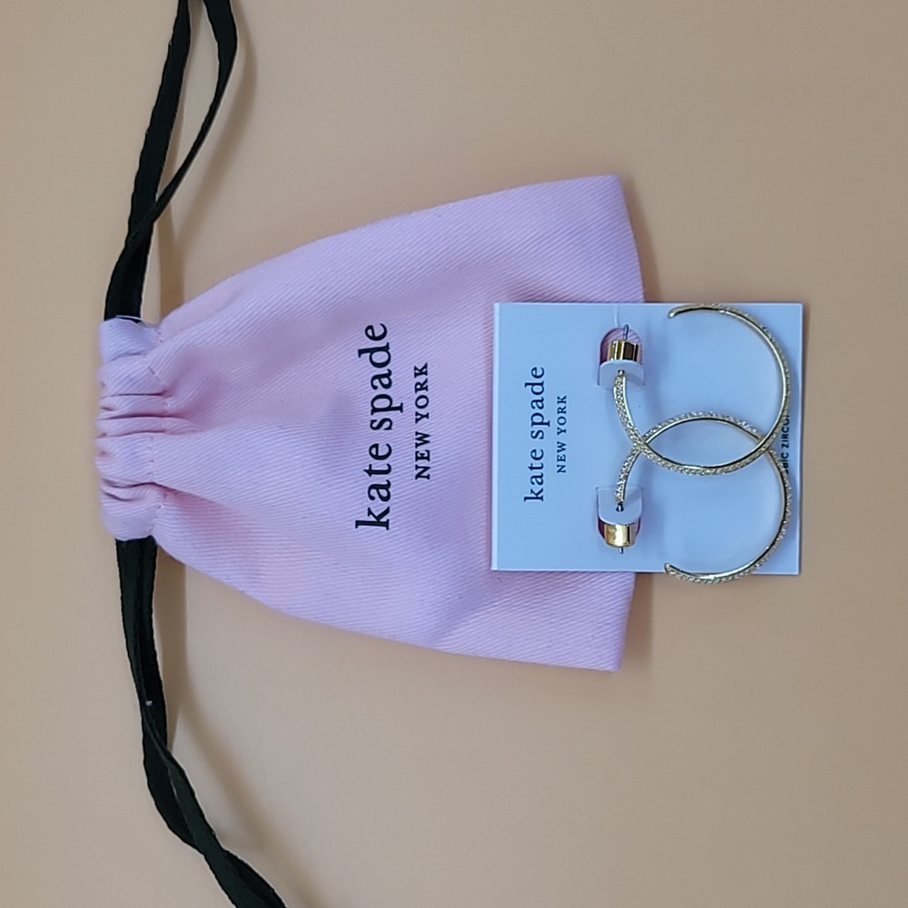 KATE SPADE 'Save the Date ' CZ Yellow Gold Small Hoop Earrings